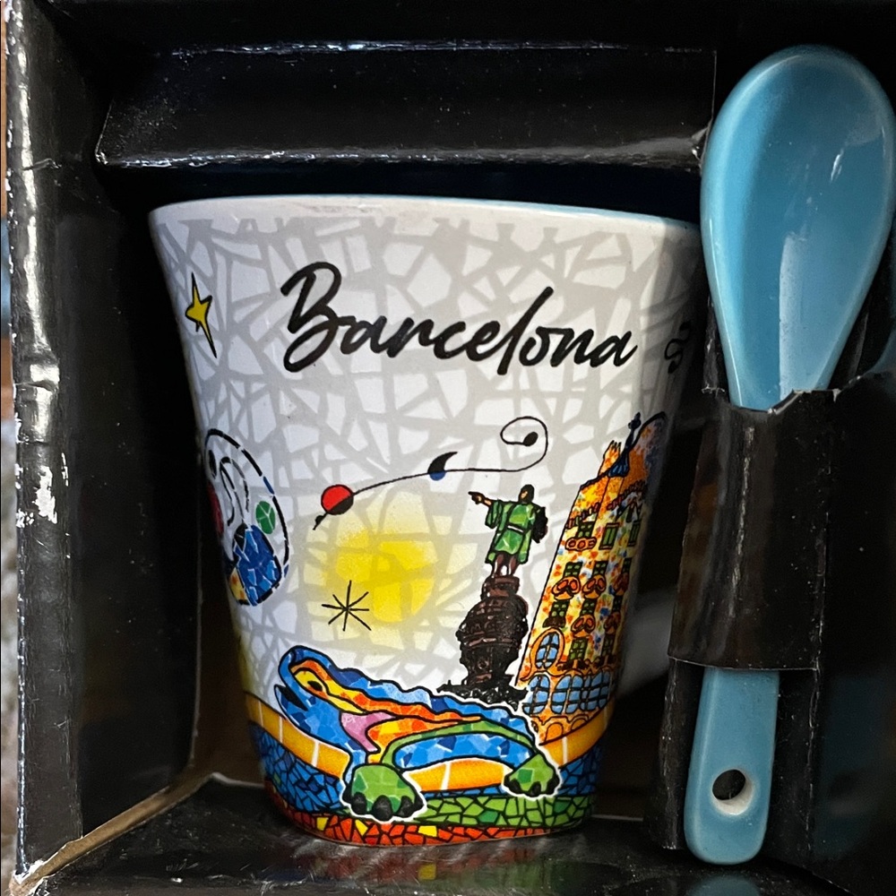 Barcelona Themed Coffee Mug with Spoon - Multicolor